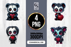 Gothic Cute Panda Holding Heart Clipart Sublimation PNG Product Image 1