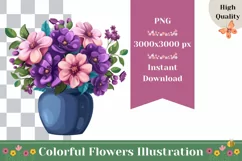 Purple Flowers Illustration, Vase With Pink Flowers PNG Product Image 1