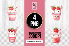 Cute Strawberry Milkshake Clipart PNG Product Image 1