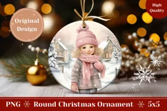 Christmas Round Ornament, Watercolor Winter Ornament PNG Product Image 1