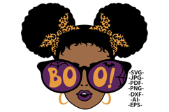 Black Girl Halloween SVG Afro Puffs Leopard Bows Boo Product Image 1