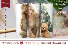 Christmas Tree Tumbler Wrap, Christmas Blonde Girl Tumbler Product Image 1