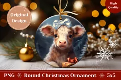 Christmas Cow Ornament Design, Cute Christmas Cow Gift Tag Product Image 1