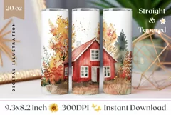 Watercolor Autumn Tumbler Design, Fall Tumbler Template Product Image 1