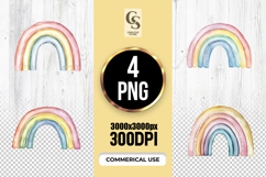 Pastel Rainbow Watercolor Clipart Sublimation PNG Product Image 1