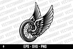Black and white winged wheel illustration isolated on white Product Image 1