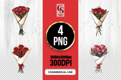 Red Rose Bouquet Wrapped Floral Clipart Sublimation PNG Product Image 1