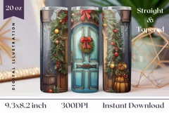 Christmas Door Tumbler Wrap Design, Christmas Door PNG Product Image 1