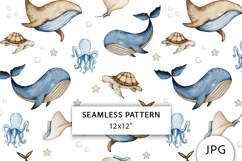 Watercolor Whale Dreams Seamless Pattern Product Image 1