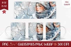 Winter Forest Mug Wrap Design, Winter Girl Mug Sublimation Product Image 1
