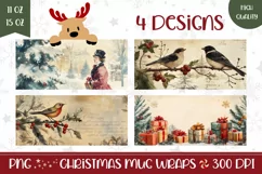 Watercolor Christmas Mug Wrap, Winter Birds Mug Design Product Image 1