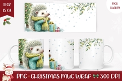 Watercolor Christmas Hedgehog Mug Wrap, Christmas Tree Mug Product Image 1