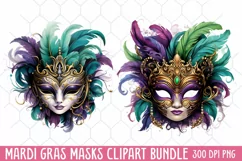 Mardi Gras Masks Clipart, Watercolor Mardi Gras Mask Product Image 1
