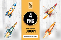 Watercolor Rocket Ship Launch Clipart Sublimation PNG Product Image 1