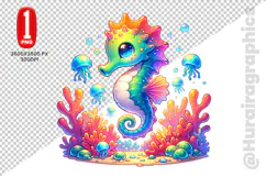 Cute Sea Horse Clipart - PNG File Product Image 1