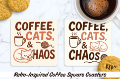 Retro-Inspired Style Coffee Square Coasters. Sublimation PNG Product Image 1