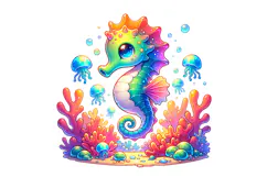 Cute Sea Horse Clipart - PNG File Product Image 2