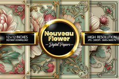 Nouveau Flower Digital Papers - 04 Variations Product Image 1