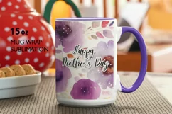 Mother's Day Purple Watercolor Flowers Mug Wrap Sublimation Product Image 1