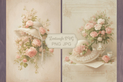 Floral scrapbook backgrounds. Shabby chic junk journal kit. Product Image 1