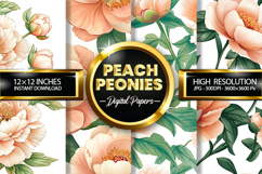 Peach Peonies Digital Papers - 04 Variations Product Image 1