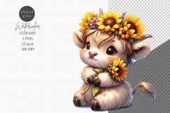 Highland calf clipart, Sunflowers sublimation Product Image 1
