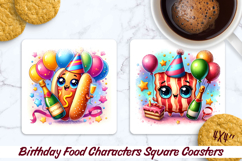Birthday Food Square Coaster PNG 4x4, Sublimation Design. Product Image 1