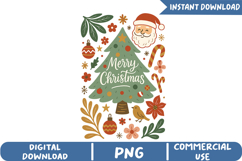 Vintage Merry Christmas Tree Sublimation, Christmas Png Product Image 1