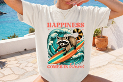 Happiness Comes in Waves, Funny Summer Beach Surfing Raccoon Product Image 2