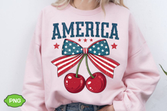 America Cherry Coquette Bow PNG, USA PNG, 4th of July Product Image 1