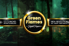Green Flames Digital Papers - 04 Variations Product Image 1