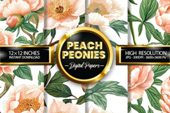 Peach Peonies Digital Papers - 04 Variations Product Image 1