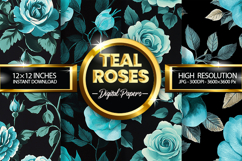 Teal Roses Digital Papers - 04 Variations Product Image 1