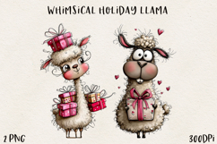 Whimsical Christmas Llama Clipart | Cute Holiday Llama PNG Product Image 1