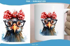 Funny Chicken with Red Bow and Glasses PNG Sublimation Product Image 2