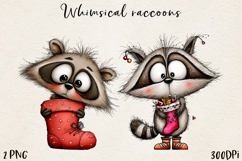 Whimsical Christmas Raccoon clipart, Sublimation PNG. Product Image 1