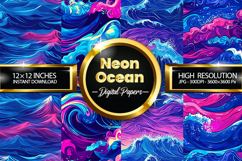 Neon Ocean Digital Papers - 04 Variations Product Image 1