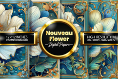 Nouveau Flower Digital Papers - 04 Variations Product Image 1