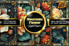 Nouveau Flower Digital Papers - 04 Variations Product Image 1