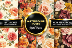 Watercolor Roses Digital Papers - 04 Variations Product Image 1