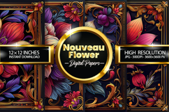 Nouveau Flower Digital Papers - 04 Variations Product Image 1