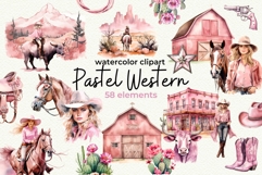 Pastel Western Watercolor Clipart Product Image 1