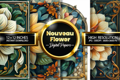Nouveau Flower Digital Papers - 04 Variations Product Image 1