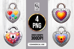 Heart Lock Clipart Sublimation PNG Product Image 1