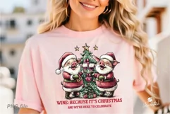 Christmas Pig Wine Drink PNG Sublimation Product Image 2