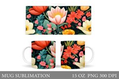 3D Flowers Mug Sublimation. Flowers Mug Wrap Design Product Image 1