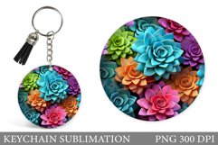 Colorful Succulents Keychain. Plants Keychain Sublimation Product Image 1