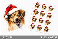 Christmas Santa Dog Sticker. Winter Cat Watercolor Sticker Product Image 1