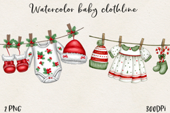 Watercolor Christmas Baby Clothesline Clipart PNG Product Image 1