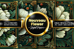 Nouveau Flower Digital Papers - 04 Variations Product Image 1